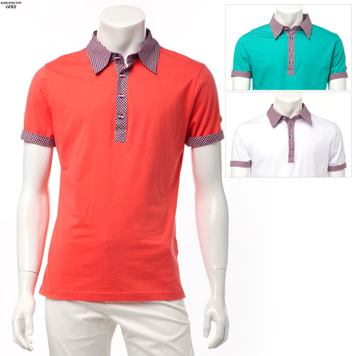 [여름상품 가격인하] KMTS12S-H037_2 체크배색 면소재 반팔 남성 골프티셔츠